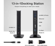 Acodot 13-in-1 2 monitorių dokas su hdmi, vga, dvi, 6x usb 3.0, gigabit ethernet, audio išvestis/įvestis usb 3.0 doko stotis