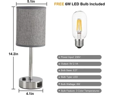 ActiveJet Led Stalo Lempa su Usb, Jutiklinis Pritemdymas, Lininis Gaubtas, Pilka