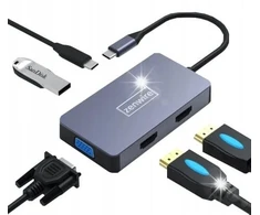 Adapteris Hub Skirstytuvas 5in1 Usb-c 3.1 2x Hdmi 4k Vga Usb 3.0