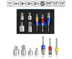 Adapteris, skirtas galvutėms 1/4" 3/8" 1/2" + reduktoriai, 7 dalių rinkinys S&amp;r