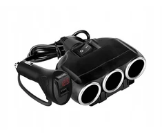 Adapteris zapalniczki samochodowej 3 gniazda + Usb su woltomierzem 12/24v