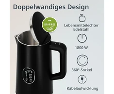 Ade energiją taupantis virdulys su temperatūros reguliavimu, 40–100 °c, 1,5 litro, nerūdijantis plienas, be Bpa, matinės juodos spalvos
