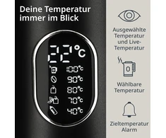 Ade energiją taupantis virdulys su temperatūros reguliavimu, 40–100 °c, 1,5 litro, nerūdijantis plienas, be Bpa, matinės juodos spalvos