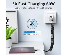 Adilift usb c spiralinis laidas, [2 vnt. 0,3 m - 1 m] usb a į usb c trumpas laidas, įkrovimo laidas usb c greito įkrovimo laidas, skirtas iphone 16/15/plus/promax, galaxy s24 ultra s23 fe s22 s21, google pixel
