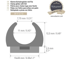 Adsamm® / 32 x užspaudžiami apvalūs baldų padėkliukai su veltiniu / juodi / skersmuo 10-11 mm / apvalūs / užspaudžiami baldų padėkliukai su keičiamu veltiniu, skirti plieninėms kėdėms