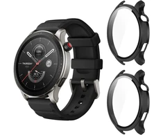 Aerku 2 vnt. kietas dėklas su ekrano apsauga, suderinamas su Amazfit Gtr 4 / Amazfit Gtr 4 Pro, pilna apsauga, įbrėžimams atsparus Pc apsauginis dėklas, juodas