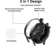 Aerku 2 vnt. kietas dėklas su ekrano apsauga, suderinamas su Amazfit Gtr 4 / Amazfit Gtr 4 Pro, pilna apsauga, įbrėžimams atsparus Pc apsauginis dėklas, juodas