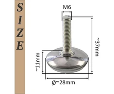 Fotelis Aerzetix - C74754 - 4 baldų atramų kojelių rinkinys prisukamas M6 Ø28 mm reguliuojamas - aukštis 37 mm - metalas ir plastikas - sidabrinis - sofoms, stalams