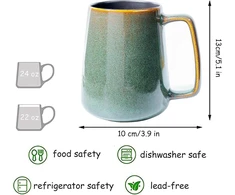 Affek Design Didelis 700ml keraminis kavos puodelis, arbatai, kakavai, žalias