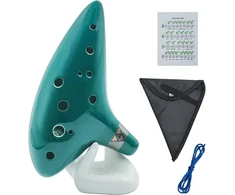 Afunta keraminė ocarina, 12 skylių, alt C muzikos instrumentas su dirželiu, dovanų dėžute, rankos formos stovu, juodu apsauginiu dėklu
