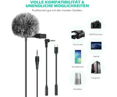 Agptek atvartinis mikrofonas, 2 m mini įvairiakryptis kondensatorius su 2 transformacijomis ir c tipo adapteriu bei apsauga nuo vėjo interviu, vaizdo konferencijoms, podcast'ams, diktavimui ir kt.