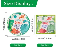 Aibaobao dinozaurų gimtadienio vakarėlio rinkinys - 20 dinozaurų servetėlių ir 10 dino popierinių lėkščių, džiunglių gimtadienio stalo įrankių rinkinys berniukams vaikams, vakarėlio dekoracija su dino lėkštėmis, juokinga dovana