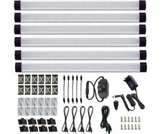 Aiboo Led apšvietimas po spintele virtuvei, pritemdomas su laidu, 6 vnt., 28 cm šviesos juosta, 12 V Led apšvietimas spintelei su jungikliu ir kištuku, apšvietimas spintelei, lentynai, vitrinai (šaltai balta)