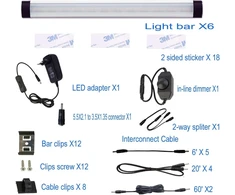 Aiboo Led apšvietimas po spintele virtuvei, reguliuojamas, su laidu, 6 vnt., 28 cm šviesos juosta, 12 V Led apšvietimas spintelei su jungikliu ir kištuku, apšvietimas spintelėms, lentynoms, vitrinoms (šiltai balta)