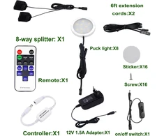 Aiboo led spintelių šviestuvai, pilnas 8 vnt. komplektas, po spintele montuojamas apšvietimas su nuotoliniu valdymu, virtuvės lempos, vitrinų apšvietimas, šilta balta, 2700 k, led šviestuvų rinkinys su visais priedais