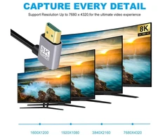 Aisens Hdmi 2.1 Kabelis 90° Kampu 8k 60hz 4k 120hz 48gbps 0.5m