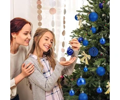Aitsite Kalėdų eglutės žaisliukų rinkinys, 24 vnt., mėlyni, 6 cm, plastikiniai nedūžtantys kalėdiniai žaisliukai, skirti Kalėdų eglutei, Naujiesiems metams, šventiniai papuošalai