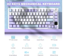 Ajazz ak820pro 75% tkl mechaninė klaviatūra, 2.4g belaidė/bt5.1/usb-c laidinė, 81 klavišas su tft spalvotu ekranu ir cnc mygtuku, žaidimų klaviatūra, rgb apšvietimas, hotswap linijinis jungiklis, 4000 mah baterija -