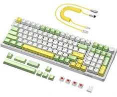Ajazz Ak992 Hot Swap Seal mechaninė žaidimų klaviatūra + apvyniotas Usb-c kabelis, 18 Rgb apšvietimų, 2.4ghz/bt5.0/usb-c, 1 medijos valdymo mygtukas, Pbt klavišų dangteliai, skirta Pc/win/mac (red Switch)