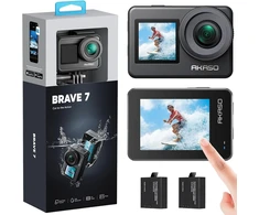Akaso veiksmo kamera 4k 20mp wifi povandeninė kamera ipx8 atspari vandeniui veiksmo kamera eis 2.0 su jutikliniu ekranu, priartinimu, valdymu balsu, išoriniu mikrofonu ir 2x1350mah baterijų rinkiniu - brave 7 (pilka)