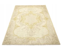 Akcila ornamentinis blizgus auksinis augalinis kilimas Allora Plus 120x170 cm