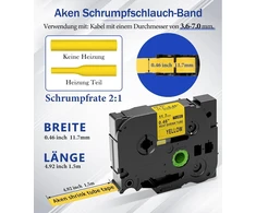 Aken 3 x Suderinama su Brother P-touch juostelėmis Hse-631 Hs-631 Hse etiketės juosta 11.7 mm x 1.5 m juoda ant geltonos karščiu susitraukiančio vamzdelio, skirta P-touch Pt-e110 E300/vp E550w/wvp P750wvp E800w P900w/nw Pt-7600