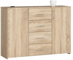 Akord Komoda svetainei K45 110 cm 2 durys 4 stalčiai moderni spintelė Ąžuolas Sonoma