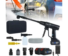 Akumuliatorinis aukšto slėgio plovimo įrenginys 1450 psi/100 bar, 2 4000 mah akumuliatoriai, nešiojamas belaidis aukšto slėgio plovimo įrenginys su 6-in-1 antgaliu, 5 m žarna, skirtas automobiliui/grindims/tvorai/takui