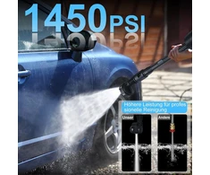 Akumuliatorinis aukšto slėgio plovimo įrenginys 1450 psi/100 bar, 2 4000 mah akumuliatoriai, nešiojamas belaidis aukšto slėgio plovimo įrenginys su 6-in-1 antgaliu, 5 m žarna, skirtas automobiliui/grindims/tvorai/takui