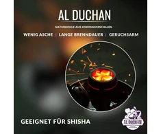 Al Duchan - 1kg Premium kokosų anglių pakuotė (28 vnt.) | Natūralios kokosų anglys | Aukštos kokybės kokosų anglies kubeliai | Kepsninės ir anglies briketai