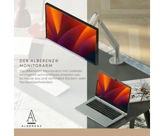 Alberenz® vieno monitoriaus laikiklis su dujine spyruokle, reguliuojamas monitoriaus laikiklis 17–40 colių monitoriams, ergonomiškas dizainas, reguliuojamas aukštis ir pakreipimas, sidabrinis