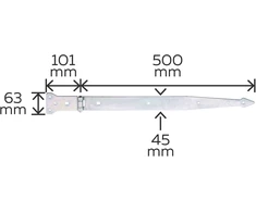 Alberts 845582 užmetamas vyris su kniedytu kaiščiu, galvanizuotas, storos plėvelės apsauga, juosta 500 x 45 mm, vyris 101 x 63 mm, 10 vnt., sidabrinis