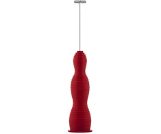 Alessi Pulcina Mdl11 R Plaktuvas pieno putai, dizainas, pagamintas iš termoplastinės dervos, plieno plaktuvas ir įkraunama baterija, raudonas, 3