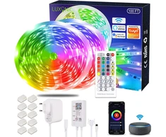 Alexa Led juosta 30 m, Luxonic Smart Rgb Led juostos, Alexa Led girliandos, valdomos programėle, muzikos sinchronizacija, veikia su Google Assistant, itin ilga Led juosta su maitinimo šaltiniu ir nuotolinio valdymo pulteliu
