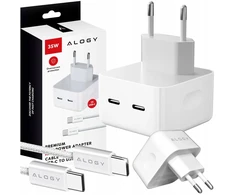 Alogy 2x usb-c tinklinis telefono įkroviklis, galingas, greitas 35w + c tipo pd 1m kabelis