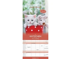 Alpha Edition - Šeimos planuotojas Kitten 2025, 19.5 x 45 cm, Šeimos kalendorius su 5 stulpeliais susitikimams, mėnulio fazėms, atostogų datoms De/at/ch ir vokiškas kalendorius: autorė Sabine Rath