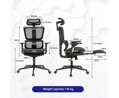 Alpha home ergonomiška biuro kėdė, rašomojo stalo kėdė su kojų atrama, reguliuojama juosmens atrama ir galvos atlošu, kvėpuojanti kompiuterio kėdė su 3d porankiais namams, biurui, studijoms