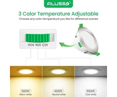 Lubinis šviestuvas Alusso led įleidžiami lubiniai šviestuvai 230 v ip44, 4 w, reguliuojamo ryškumo, 55–68 mm montavimo skersmuo, mini slim, 30 mm itin plonas, šiltai balta 3 000 k, neutrali balta 4 000 k, šaltai balta 6 500 k, 6 vnt. rinkinys