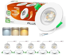 Alusso lighting led įleidžiamas prožektorius, 230 v, pritemdomas plokščias, prožektoriai, 6 w, 68 mm su nuimamu moduliu, 3cct šilta balta, natūrali balta, šalta balta, ip44 įleidžiami šviestuvai, lubų prožektoriai