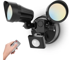 Alusso Lighting led prožektorius su judesio davikliu lauke, 25 w, 2000 lm su nuotoliniu valdymu, 3cct 3000k-6500k lauko prožektorius, pritemdomas, ip65 vandeniui atsparus dvigubas sieninis šviestuvas sodui, terasai, garažui