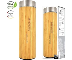 Amapodo termo puodelis 500ml dvigubų sienelių nerūdijančio plieno, bambukas arbatai ir kavai