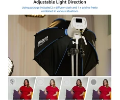 Amaran Octa Dome 90 aštuonkampis „bowens“ jungties softbox'as 90 cm, vieno spragtelėjimo nustatymo šviesos modifikatorius su difuzoriumi ir korio tinkleliu portretinei fotografijai ir studijos interviu, nešiojamas su nešiojimo krepšiu