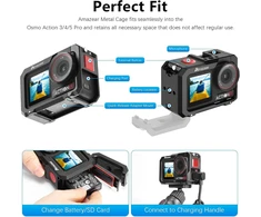 Amazear Metalinis narvelis Dji Osmo Action 4, Action 3, Action 5 Pro priedams, Dji Action3 Action4 Action5 Pro daugiafunkcinis apsauginis dėklas aliuminio korpuso kombinuotas rinkinys