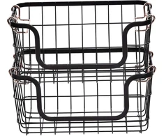 Amazon Basics metaliniai stačiakampiai krepšiai virtuvei ir voniai, kraunami vienas ant kito, 2 vnt., juodi