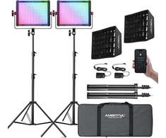 Ambitful 2 Rgb vaizdo apšvietimo rinkiniai, Rgb spalvų Led vaizdo šviesos rinkinys su programėlės valdymu, 2 P35r fotografijos apšvietimo rinkiniai Cri/tlci 97+ su softbox'u, skirti Tiktok Youtube, žaidimams, Zoom