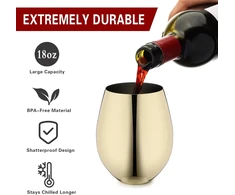 Ambition Auksinės nerūdijančio plieno vyno taurės (4 vnt.) – 510 ml, ne]，skylančios