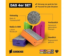 Amboss Werkzeuge Šlifavimo blokų rinkinys, grūdėtumas: 60-400, deimantinis šlifavimo padėklas, šlifavimo kempinė, tinka plytelėms, porceliano keramikai, stiklui, granitui, marmurui