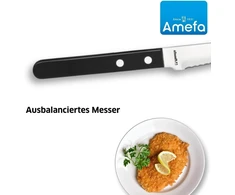 Amefa Pizza 7000 kepsnių stalo įrankiai, 6 kepsnių peiliai, dantytas peilis 6 asmenims, plieno ašmenys 13/0, juodos kniedytos plastikinės rankenos, skirti kepsniams, mėsai ir picai