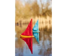 Ameisenkeks® Puddle Ships geltona/raudona maža medinė valtis baloms, tvenkiniams, upeliams lavinti