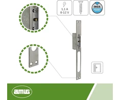 Amig - Elektrinis durų atidarytuvas | Mod.40 | 250 x 25 x 3 mm | Srovė: 1.1 A | Su rite 8-12v Ac | Spyna portalams, parduotuvėms ar biurams